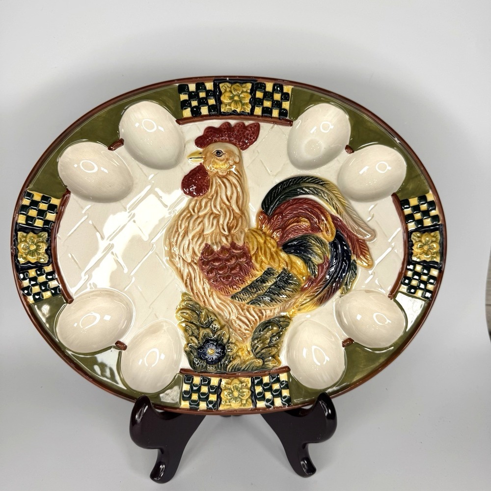 Vintage Deviled Egg Platter Plate Rooster Bella Casa Ganz Farmhouse Country